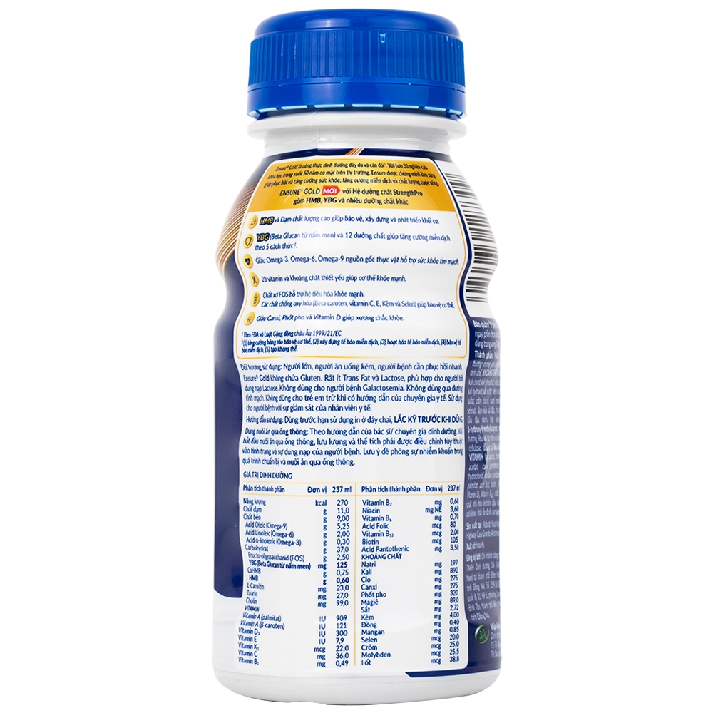 Hình ảnh Sữa Ensure Gold StrengthPro hương vani 237ml Abbott tăng cường sức khỏe, tăng cường miễn dịch