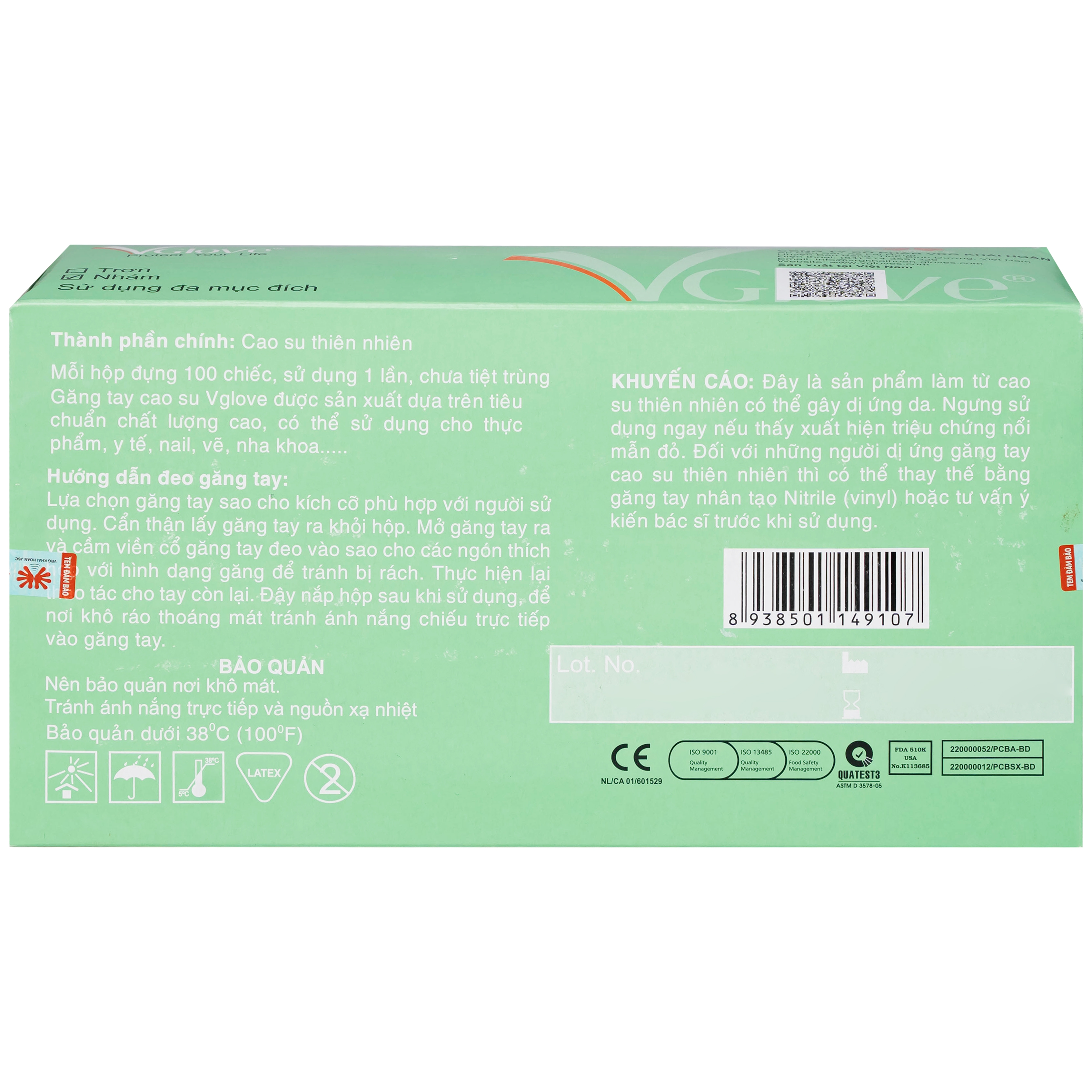 Hình ảnh Găng tay cao su y tế nhám không bột VGlove Size L (100 cái)