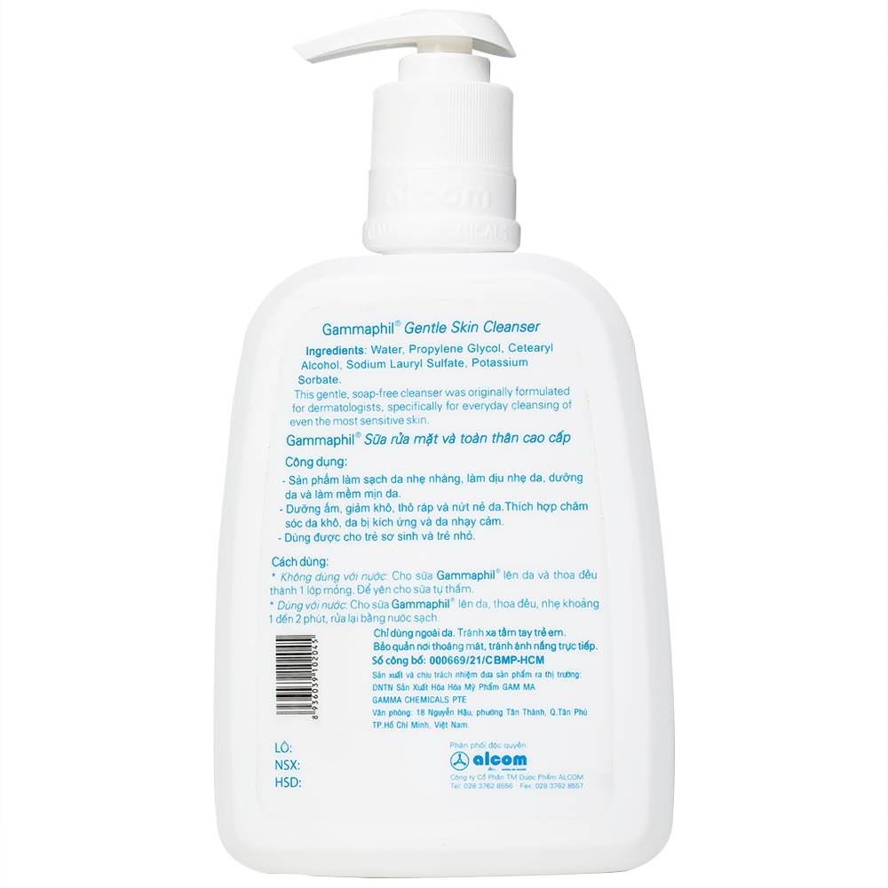 Hình ảnh Sữa rửa mặt và toàn thân cao cấp Gammaphil Gentle Skin Cleanser 500ml làm sạch da, dịu nhẹ, dưỡng da