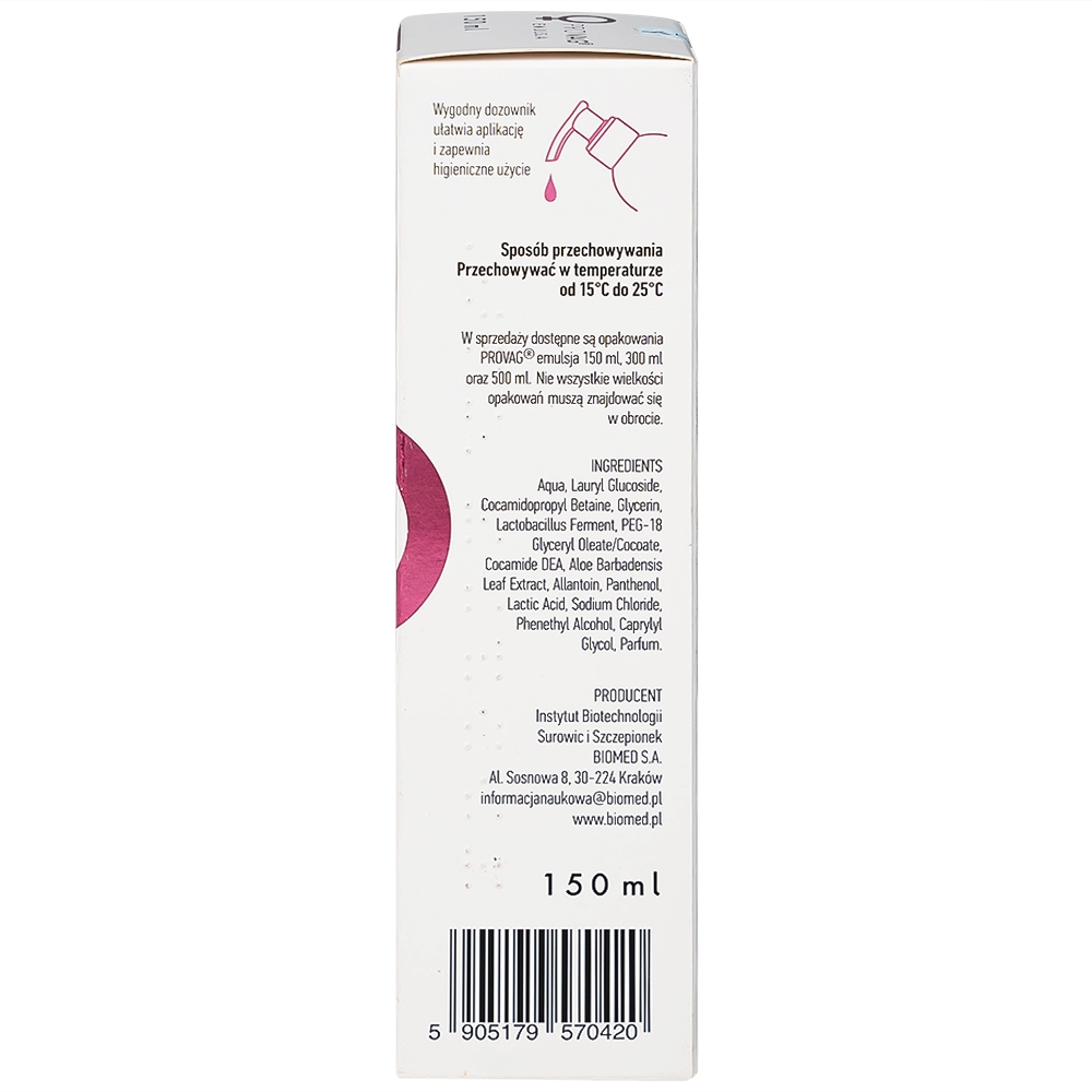 Hình ảnh Dung dịch vệ sinh phụ nữ hàng ngày Provag Emulsion 150ml Biomed làm sạch cơ quan sinh dục ngoài 