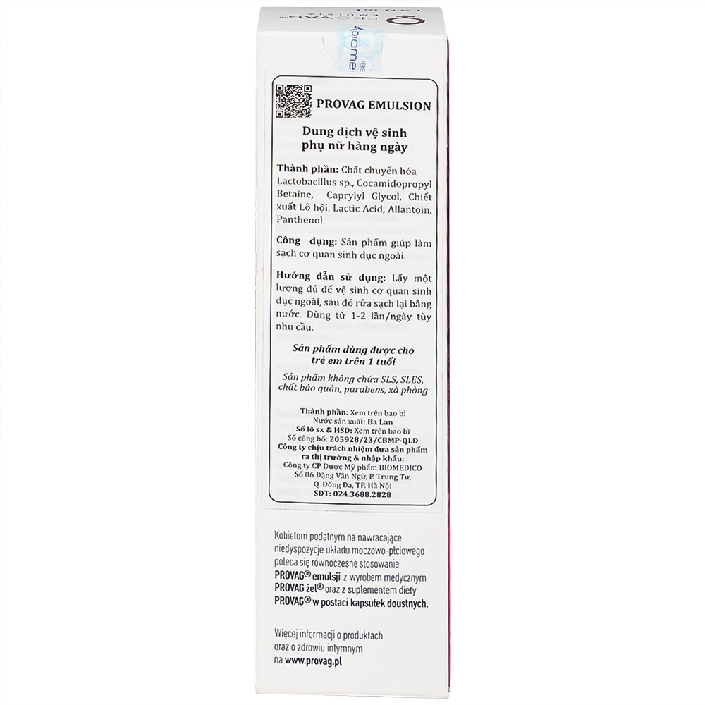Hình ảnh Dung dịch vệ sinh phụ nữ hàng ngày Provag Emulsion 150ml Biomed làm sạch cơ quan sinh dục ngoài 