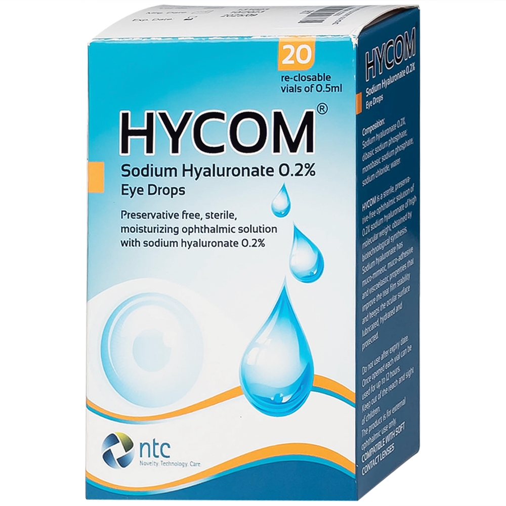 Hình ảnh Dung dịch nhỏ mắt Hycom Sodium Hyaluronate 0.2% NTC Pharma giảm kích ứng, khô, rát mắt (20 ống x 0.5ml)