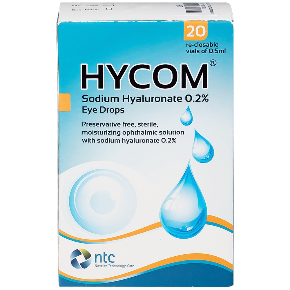 Hình ảnh Dung dịch nhỏ mắt Hycom Sodium Hyaluronate 0.2% NTC Pharma giảm kích ứng, khô, rát mắt (20 ống x 0.5ml)