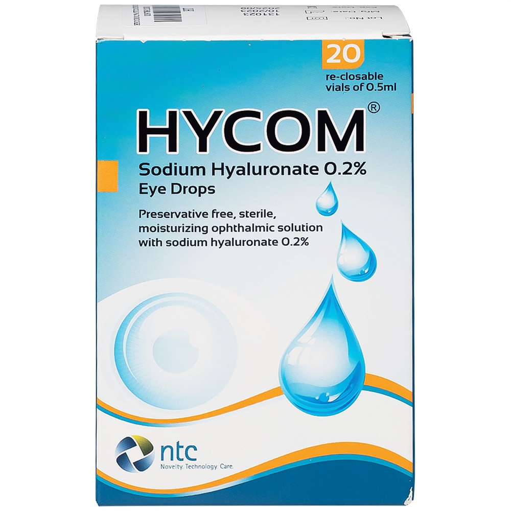 Hình ảnh Dung dịch nhỏ mắt Hycom Sodium Hyaluronate 0.2% NTC Pharma giảm kích ứng, khô, rát mắt (20 ống x 0.5ml)