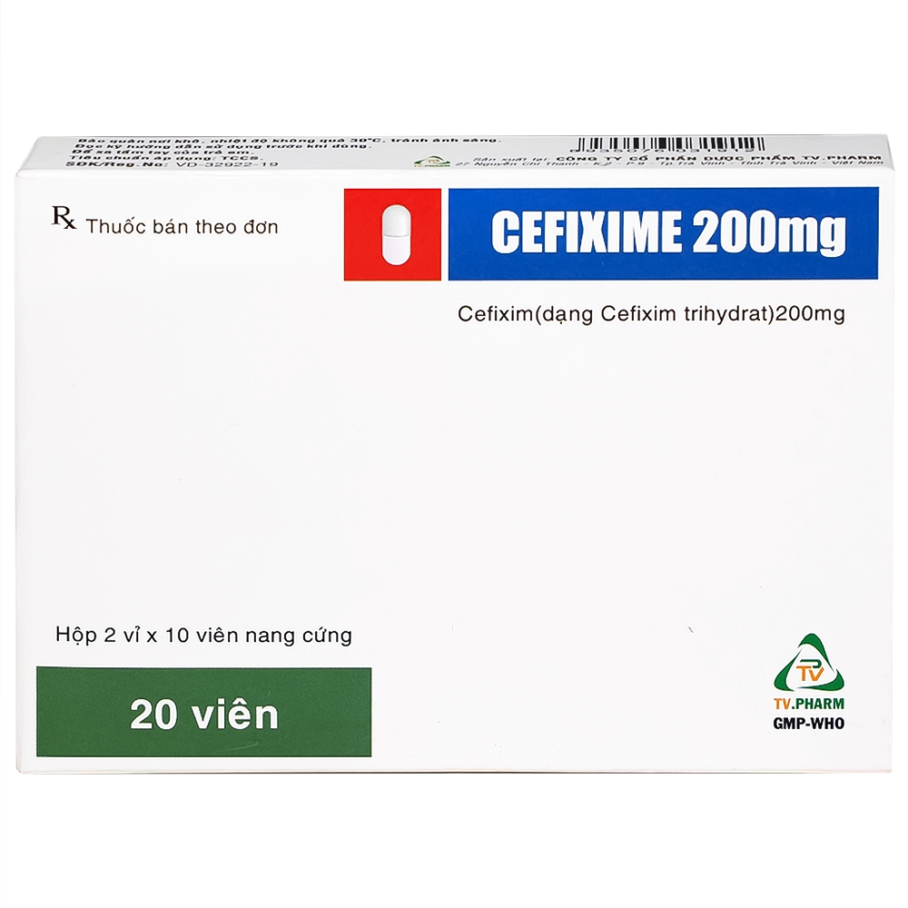 Hình ảnh Thuốc Cefixime 200mg Tv.Pharma điều trị các bệnh nhiễm khuẩn đường niệu, viêm thận (2 vỉ x 10 viên)