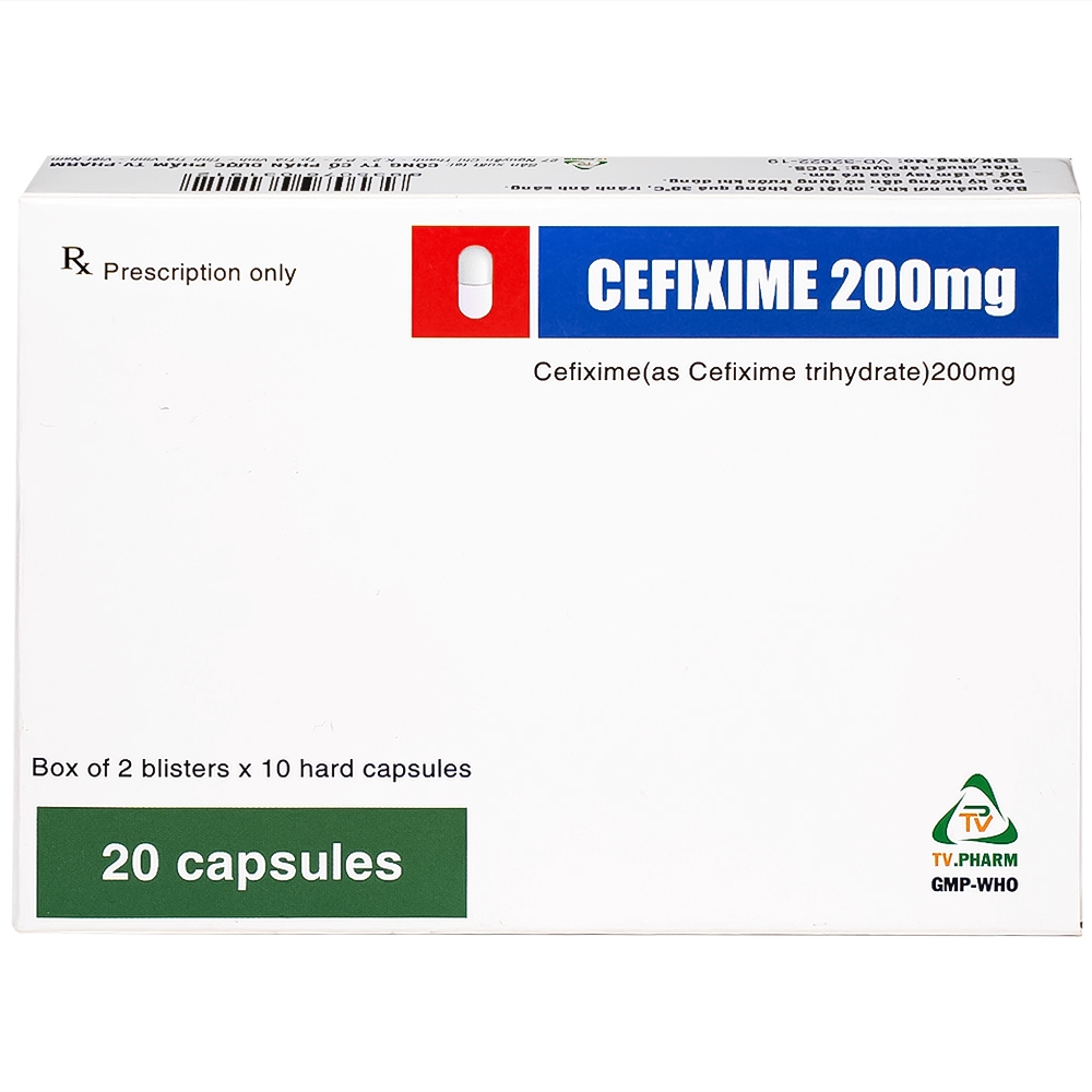 Hình ảnh Thuốc Cefixime 200mg Tv.Pharma điều trị các bệnh nhiễm khuẩn đường niệu, viêm thận (2 vỉ x 10 viên)