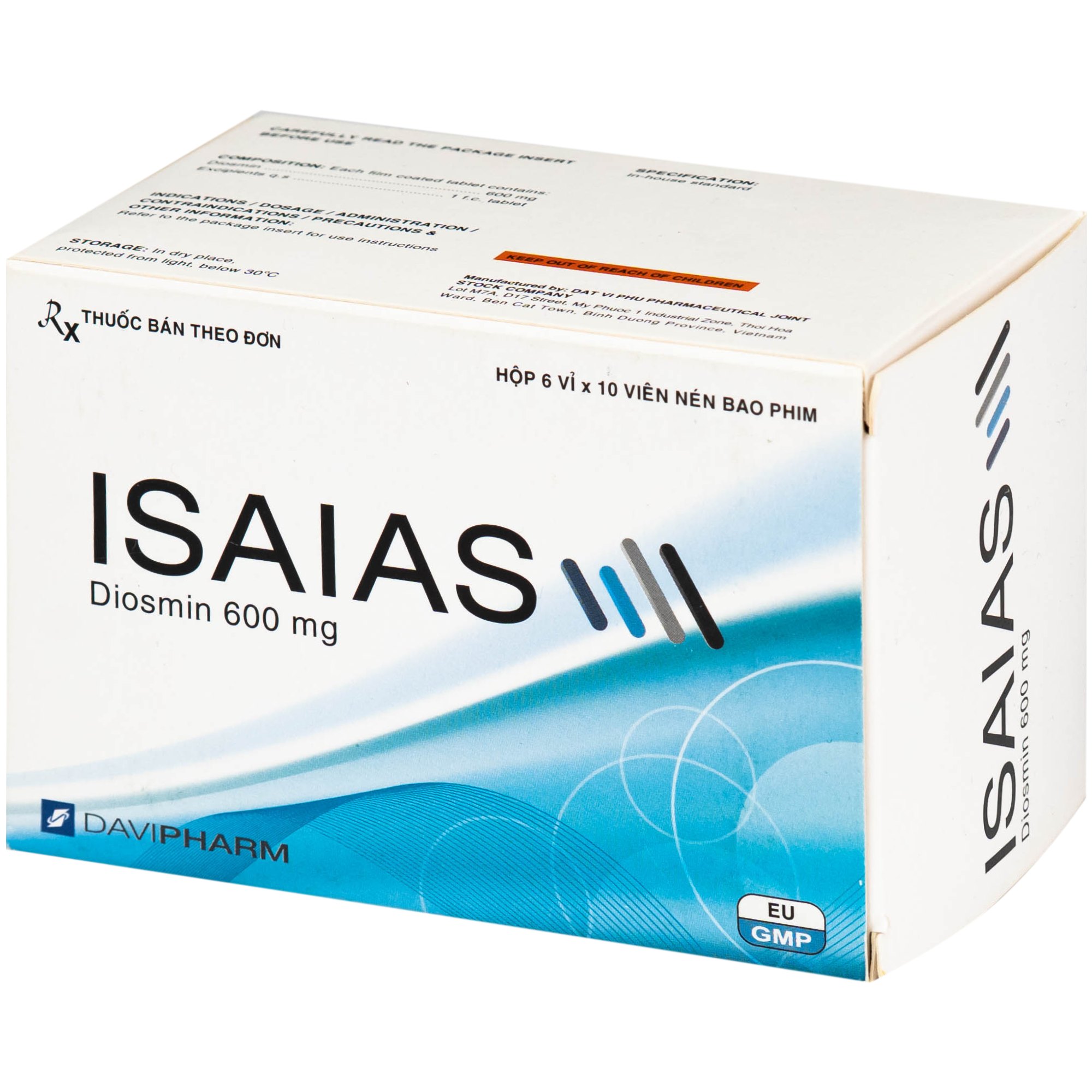 Hình ảnh Thuốc Isaias 600mg Davipharm điều trị triệu chứng suy tuần hoàn tĩnh mạch mạn tính (6 vỉ x 10 viên)