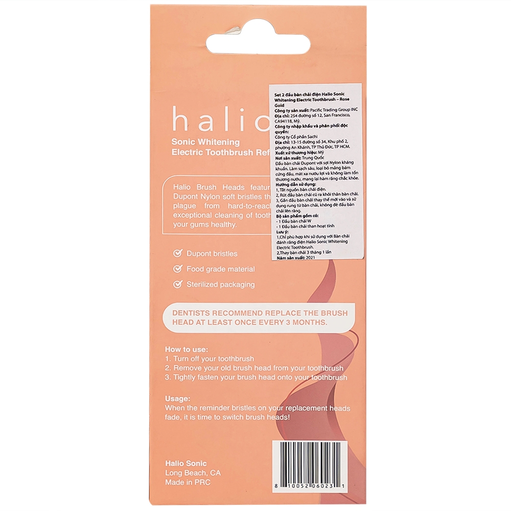 Hình ảnh Set 2 đầu bàn chải điện Halio Sonic Whitening Electric Toothbrush - Rose Gold