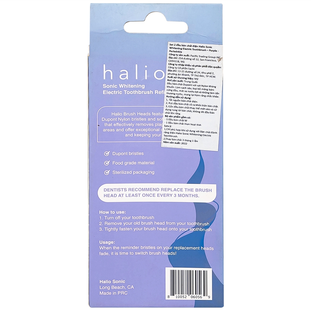 Hình ảnh Set 2 Đầu Bàn Chải Điện Halio Sonic Whitening Electric Toothbrush – Periwinkle