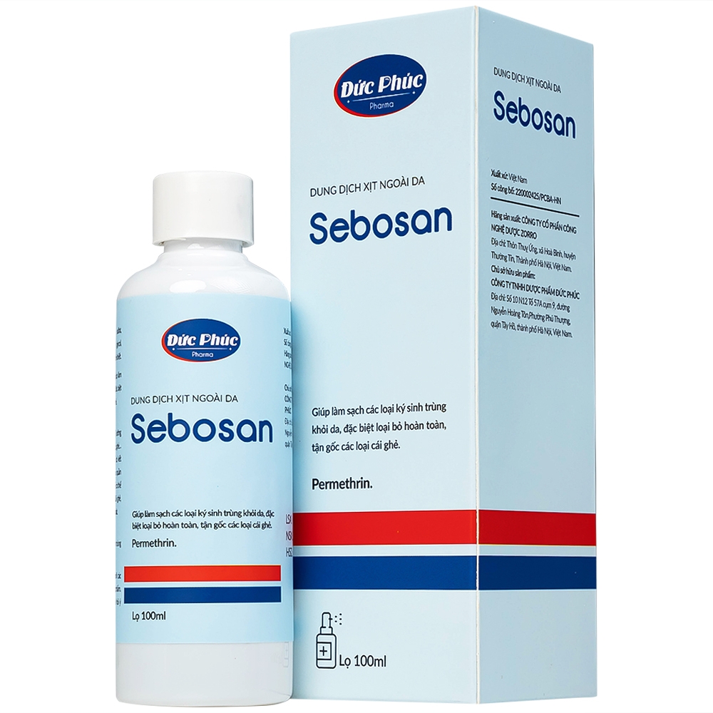 Hình ảnh Dung dịch xịt ngoài da Sebosan 100ml Đức Phúc vệ sinh, làm sạch các loại ký sinh trùng khỏi da