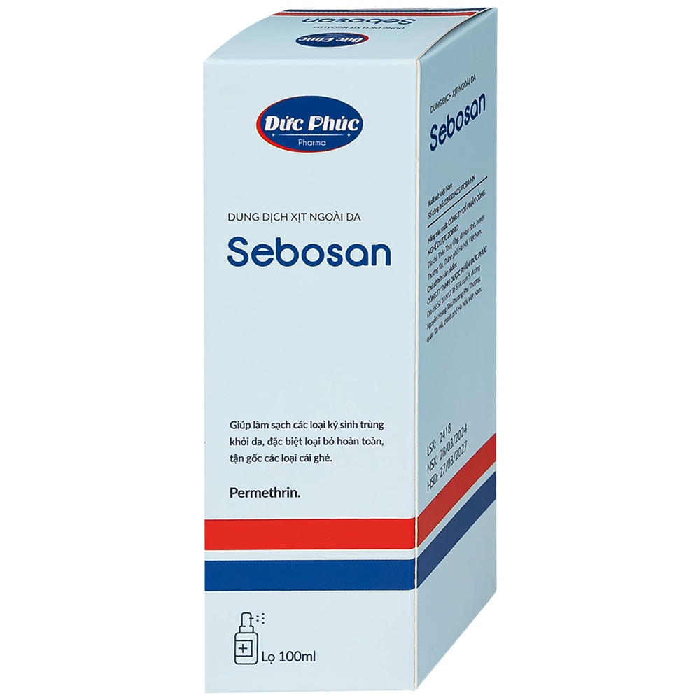 Hình ảnh Dung dịch xịt ngoài da Sebosan 100ml Đức Phúc vệ sinh, làm sạch các loại ký sinh trùng khỏi da