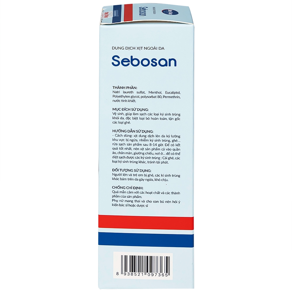 Hình ảnh Dung dịch xịt ngoài da Sebosan 100ml Đức Phúc vệ sinh, làm sạch các loại ký sinh trùng khỏi da