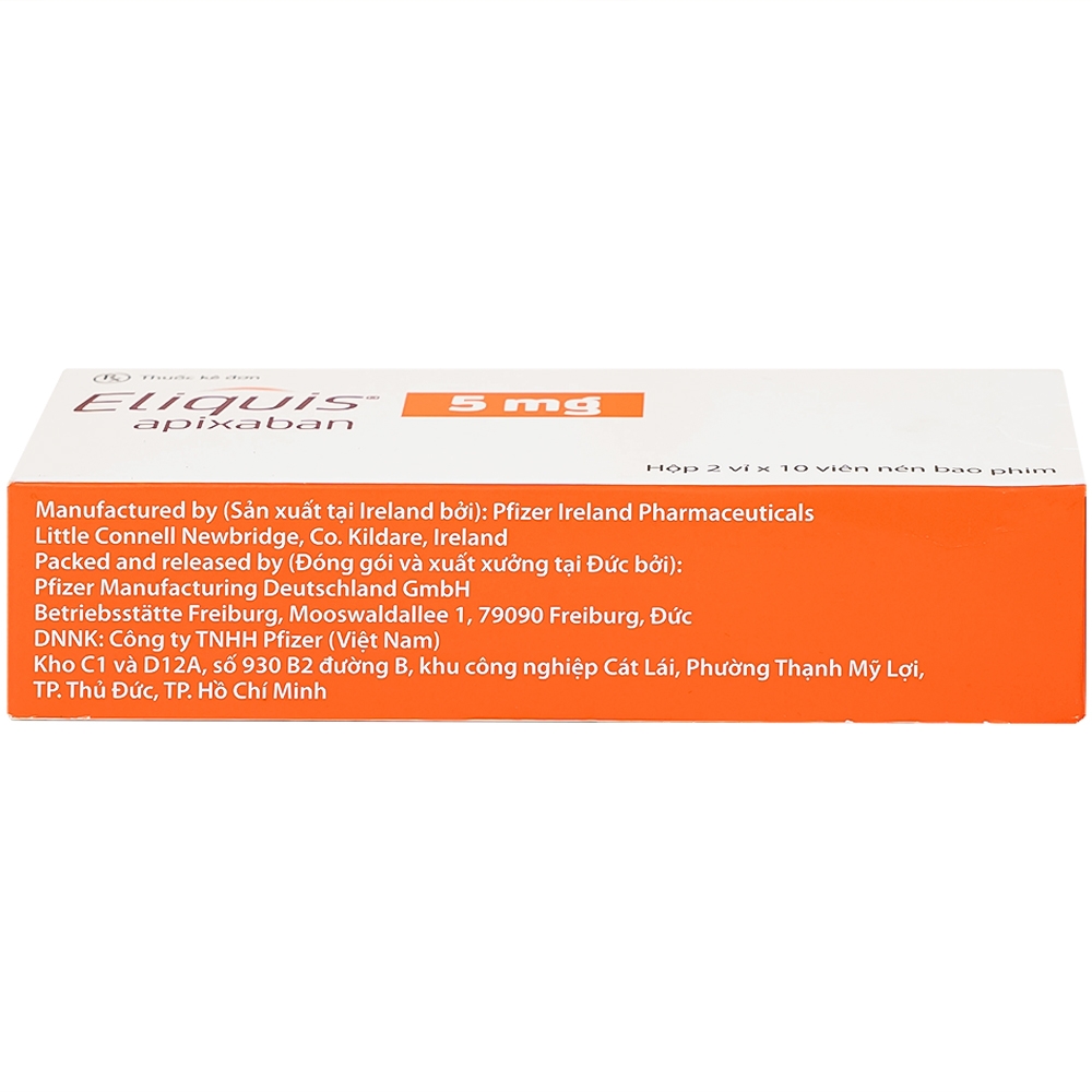 Hình ảnh Thuốc Eliquis 5mg Pfizer giúp phòng ngừa biến cố thuyên tắc huyết khối tĩnh mạch (2 vỉ x 10 viên)