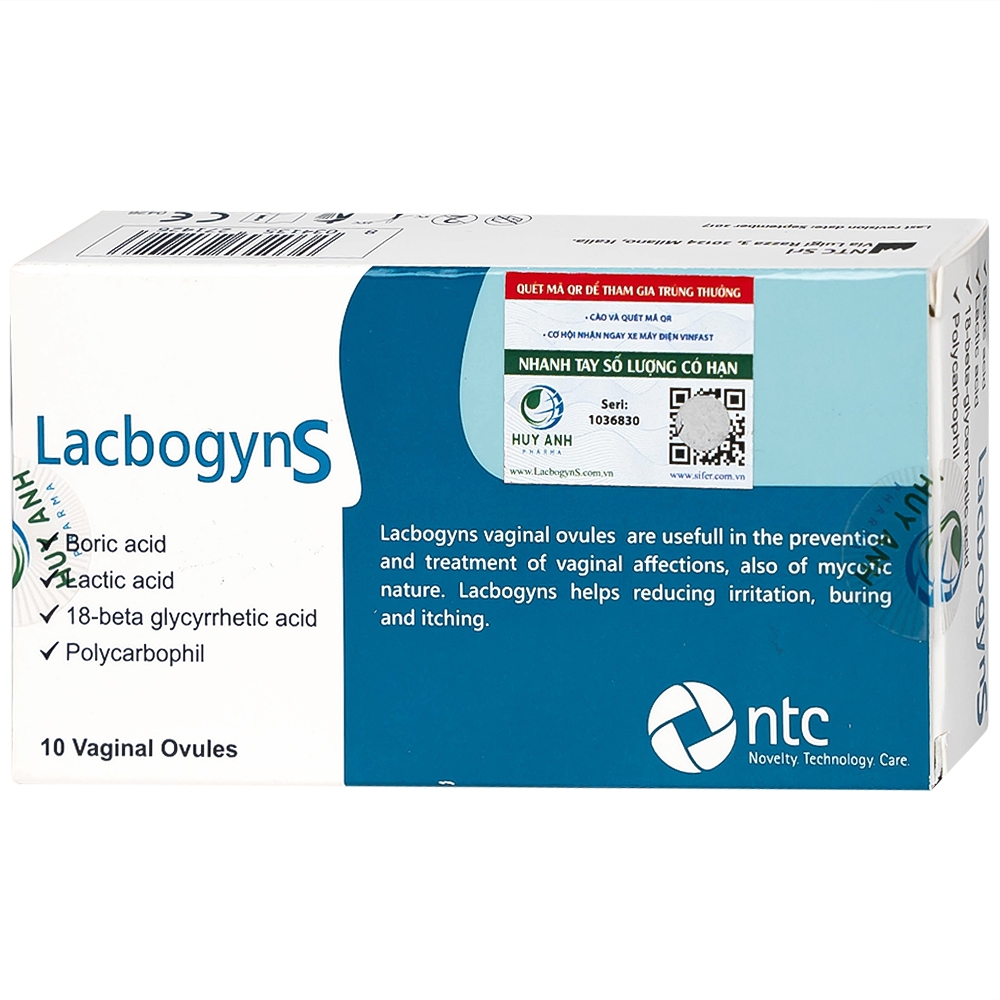 Hình ảnh Viên đặt Lacbogyns NTC Pharma ngăn ngừa và điều trị các bệnh âm đạo, viêm âm đạo (10 viên)