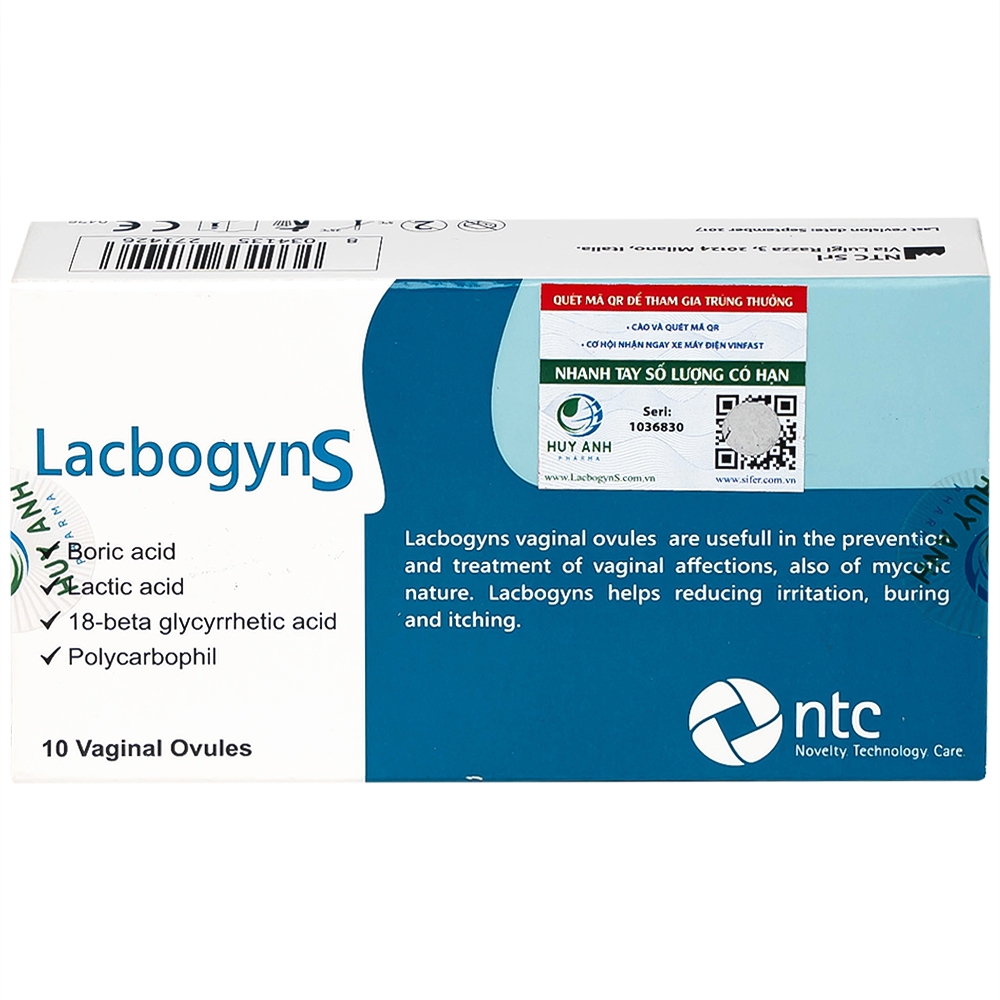 Hình ảnh Viên đặt Lacbogyns NTC Pharma ngăn ngừa và điều trị các bệnh âm đạo, viêm âm đạo (10 viên)