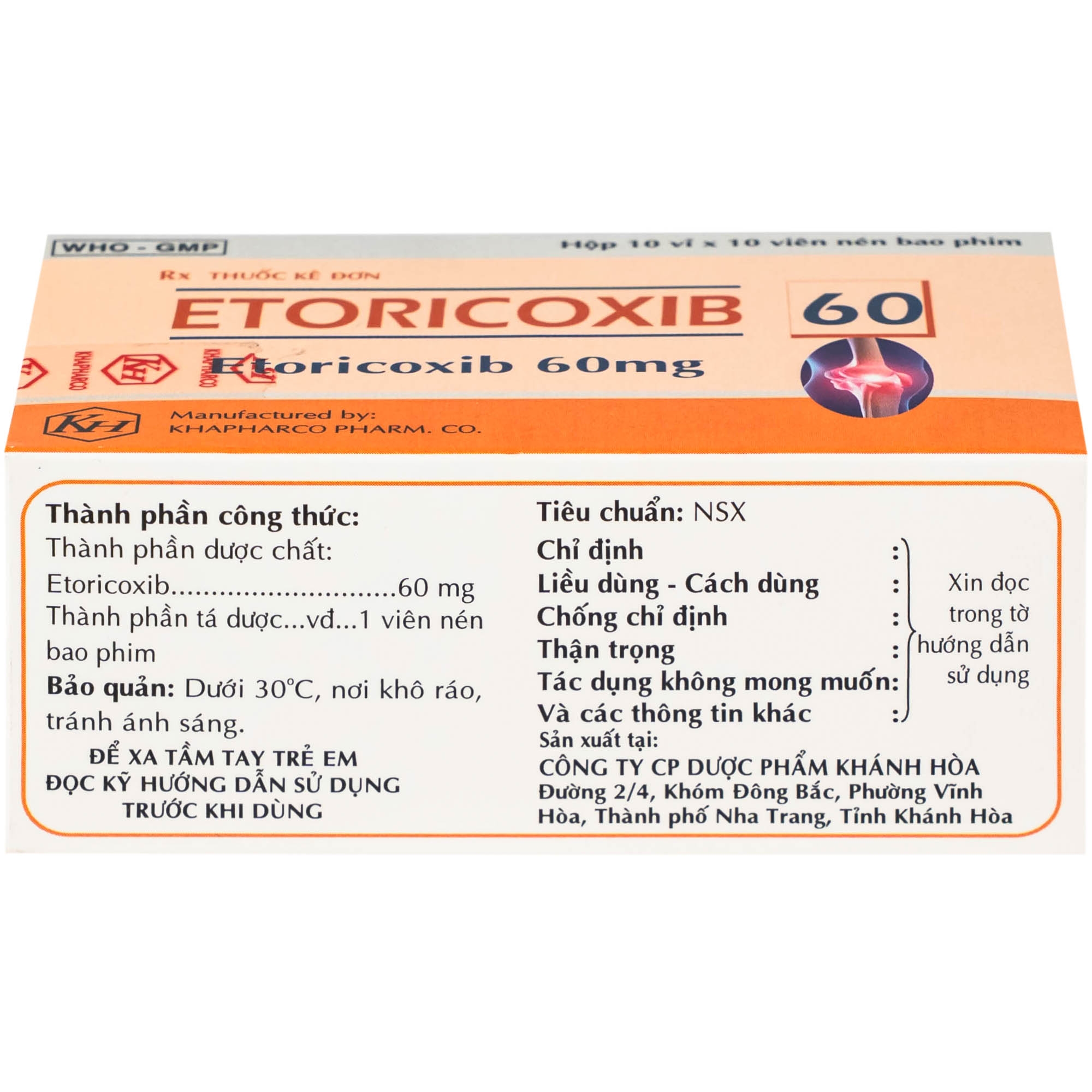 Hình ảnh Thuốc Etoricoxib Khapharco 60mg điều trị viêm khớp (10 vỉ 10 viên)