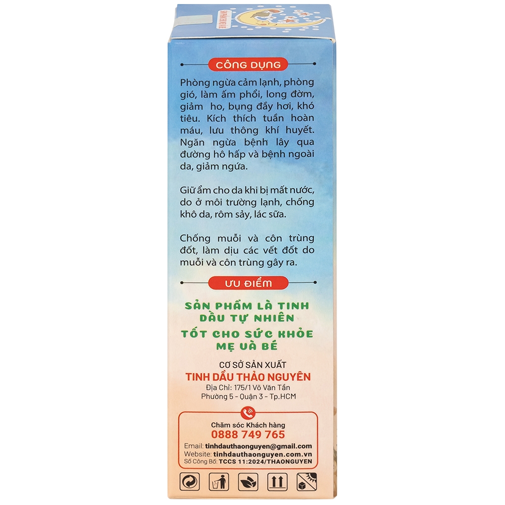 Hình ảnh Tinh dầu cho bé sơ sinh Thảo Nguyên giúp phòng ngừa cảm lạnh, phòng gió, làm ấm phổi (50ml)