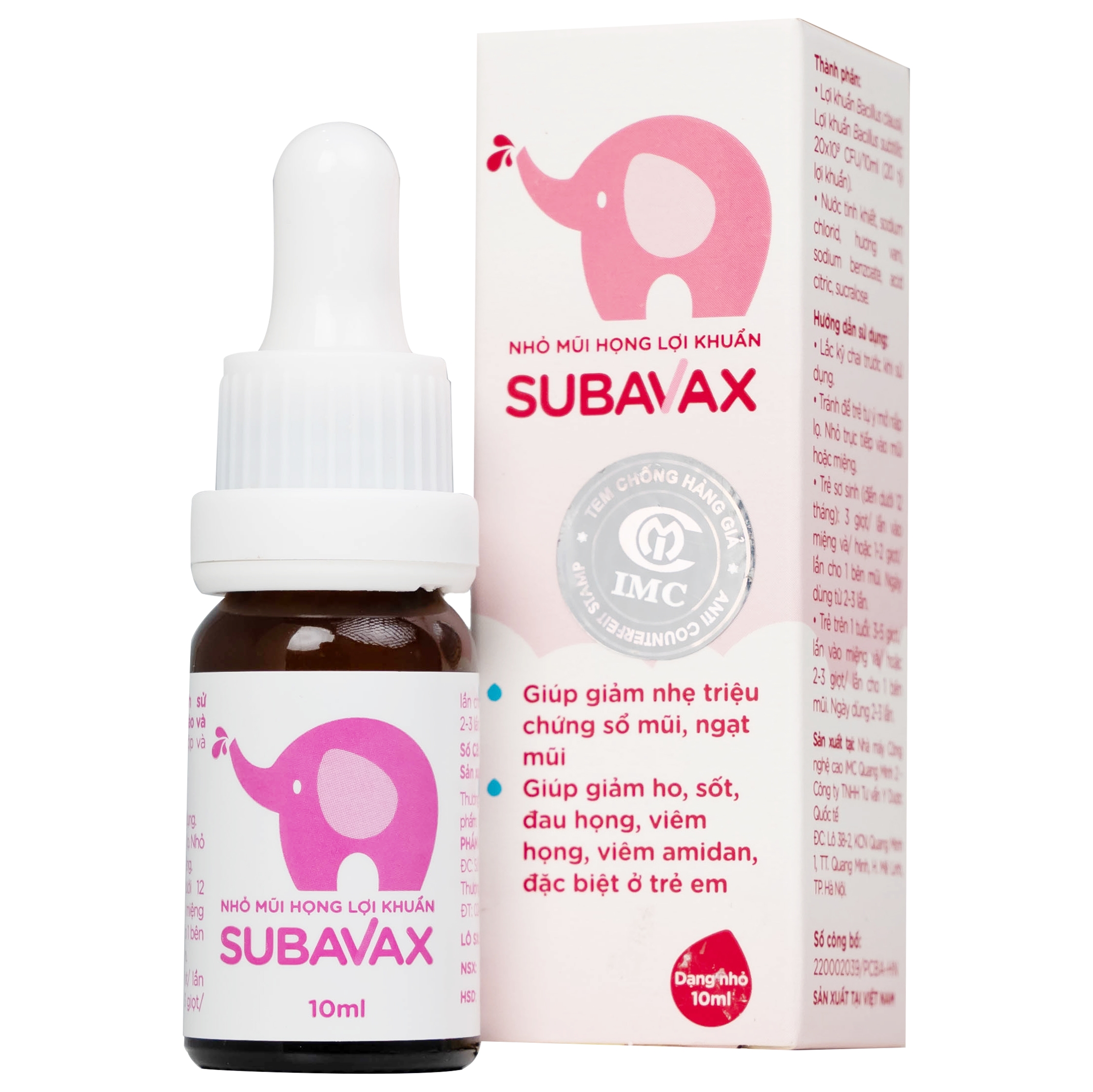 Hình ảnh Nhỏ mũi họng lợi khuẩn Subavax 10ml Á Âu tăng sức đề kháng niêm mạc đường hô hấp trên