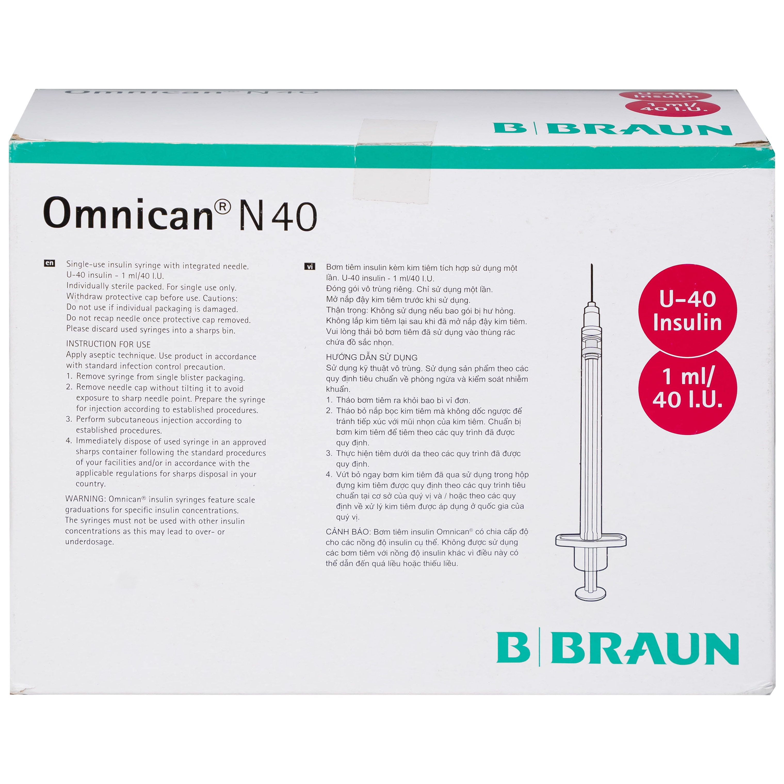 Hình ảnh Bơm tiêm Insulin Omnican N40 B.Braun dùng tiêm insulin dưới da (100 cái)