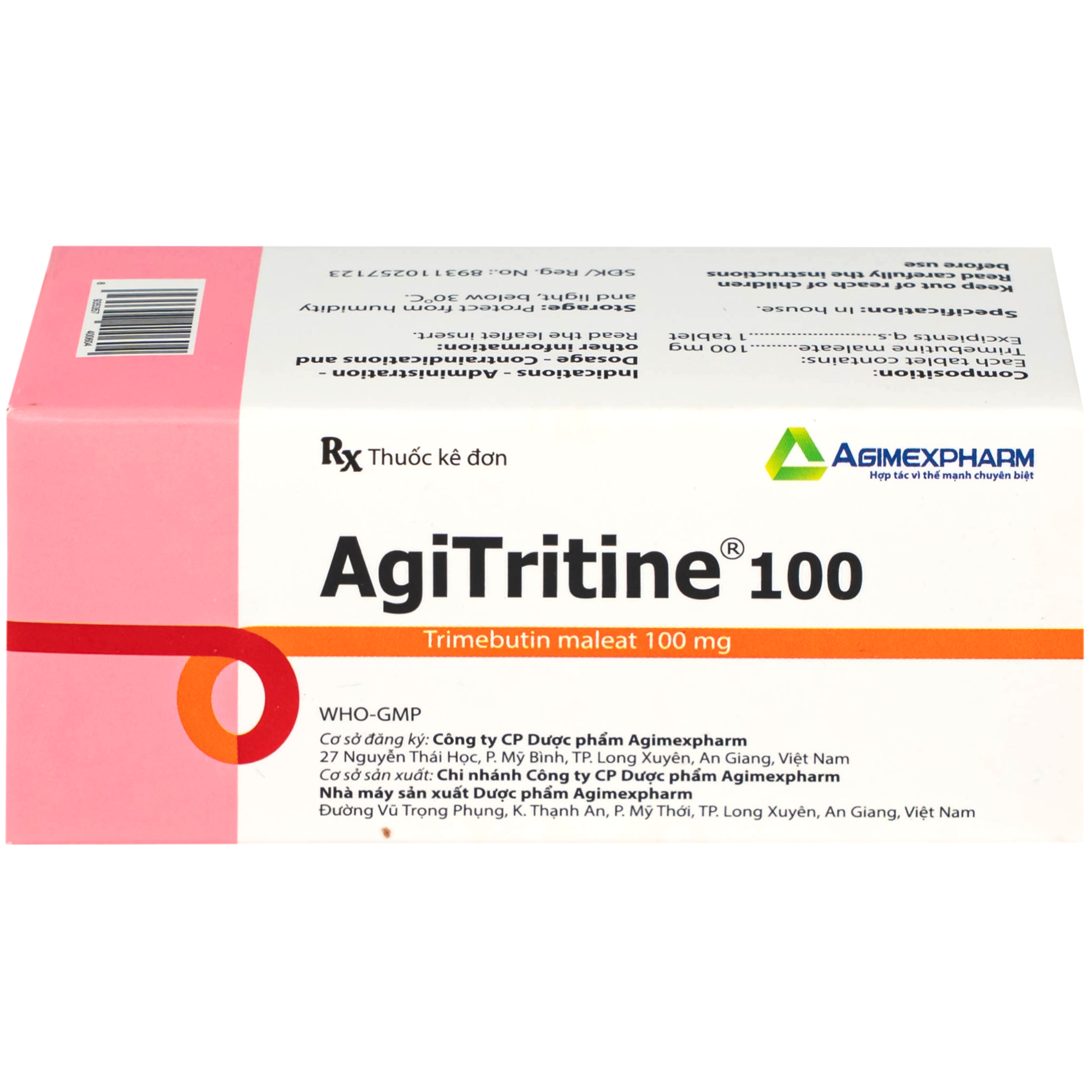 Hình ảnh Thuốc Agitritine 100mg Agimexpharm điều trị triệu chứng rối loạn ống tiêu hóa, đường mật, ruột kích thích (6 vỉ x 10 viên)