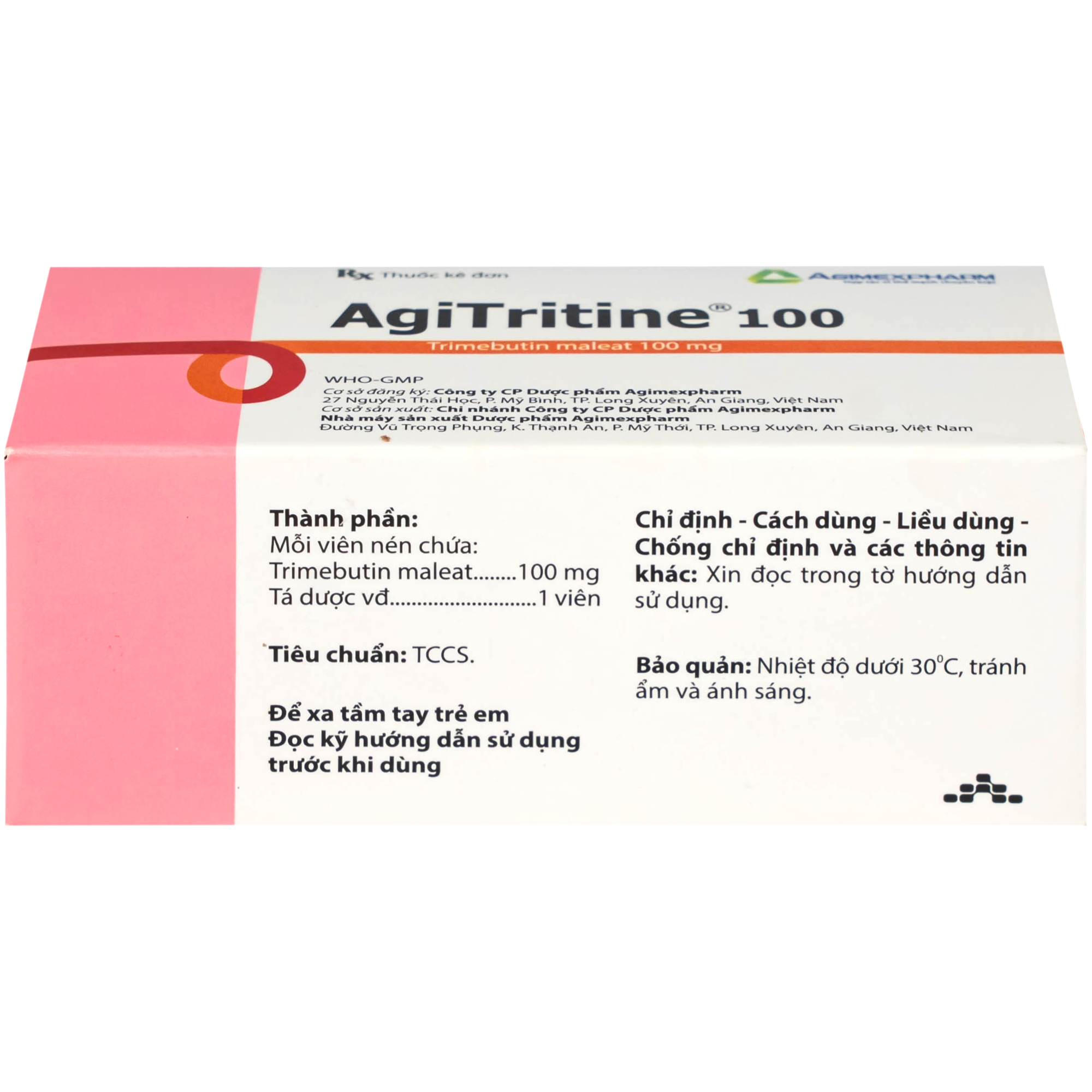 Hình ảnh Thuốc Agitritine 100mg Agimexpharm điều trị triệu chứng rối loạn ống tiêu hóa, đường mật, ruột kích thích (6 vỉ x 10 viên)