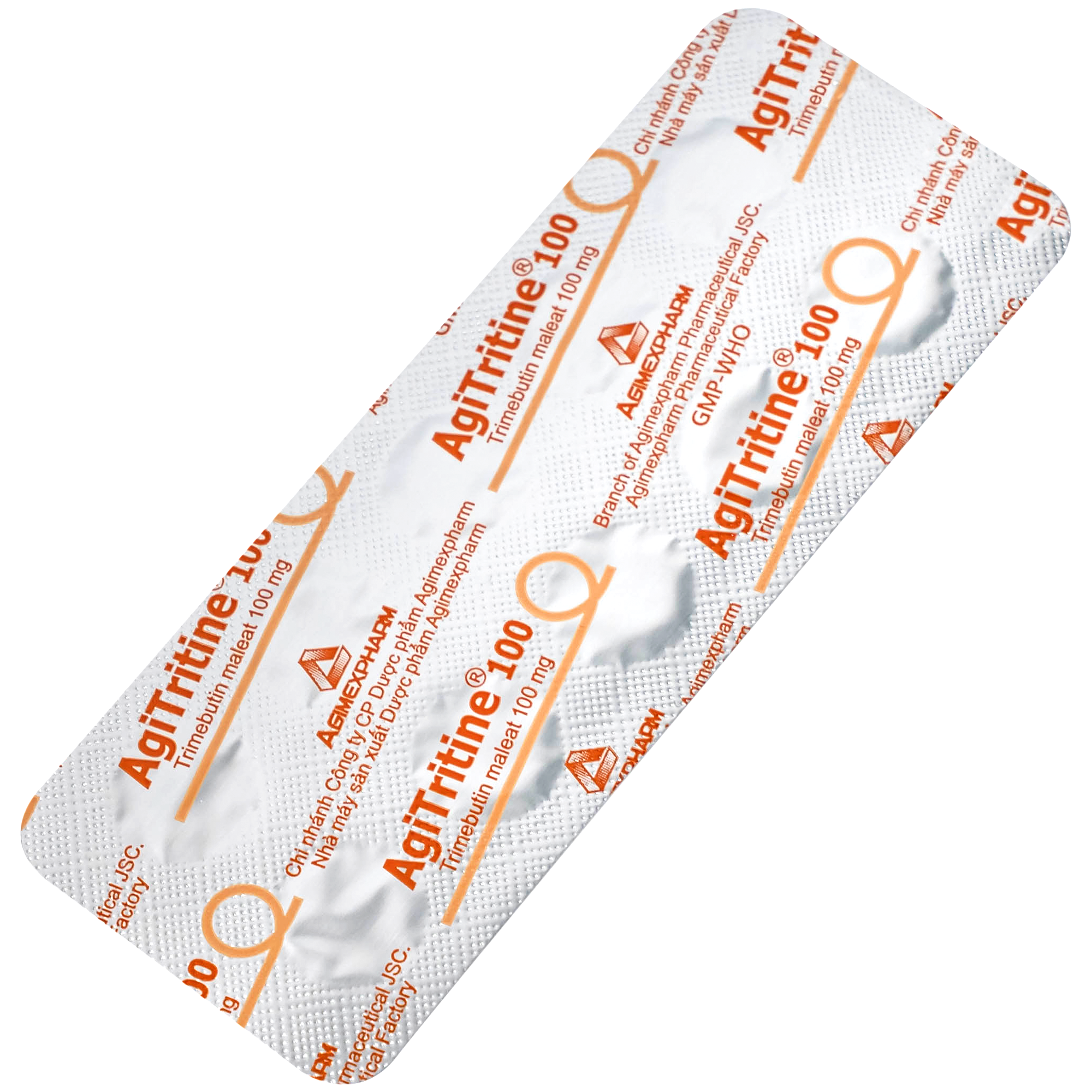 Hình ảnh Thuốc Agitritine 100mg Agimexpharm điều trị triệu chứng rối loạn ống tiêu hóa, đường mật, ruột kích thích (6 vỉ x 10 viên)