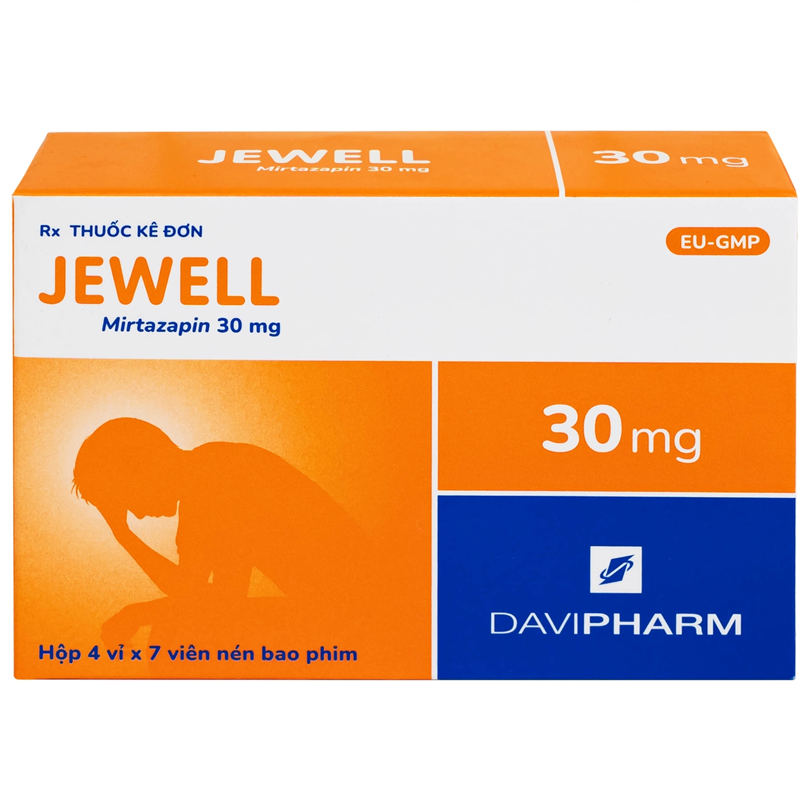 Hình ảnh Viên nén Jewell 30mg Davipharm điều trị các đợt trầm cảm nặng (4 vỉ x 7 viên)