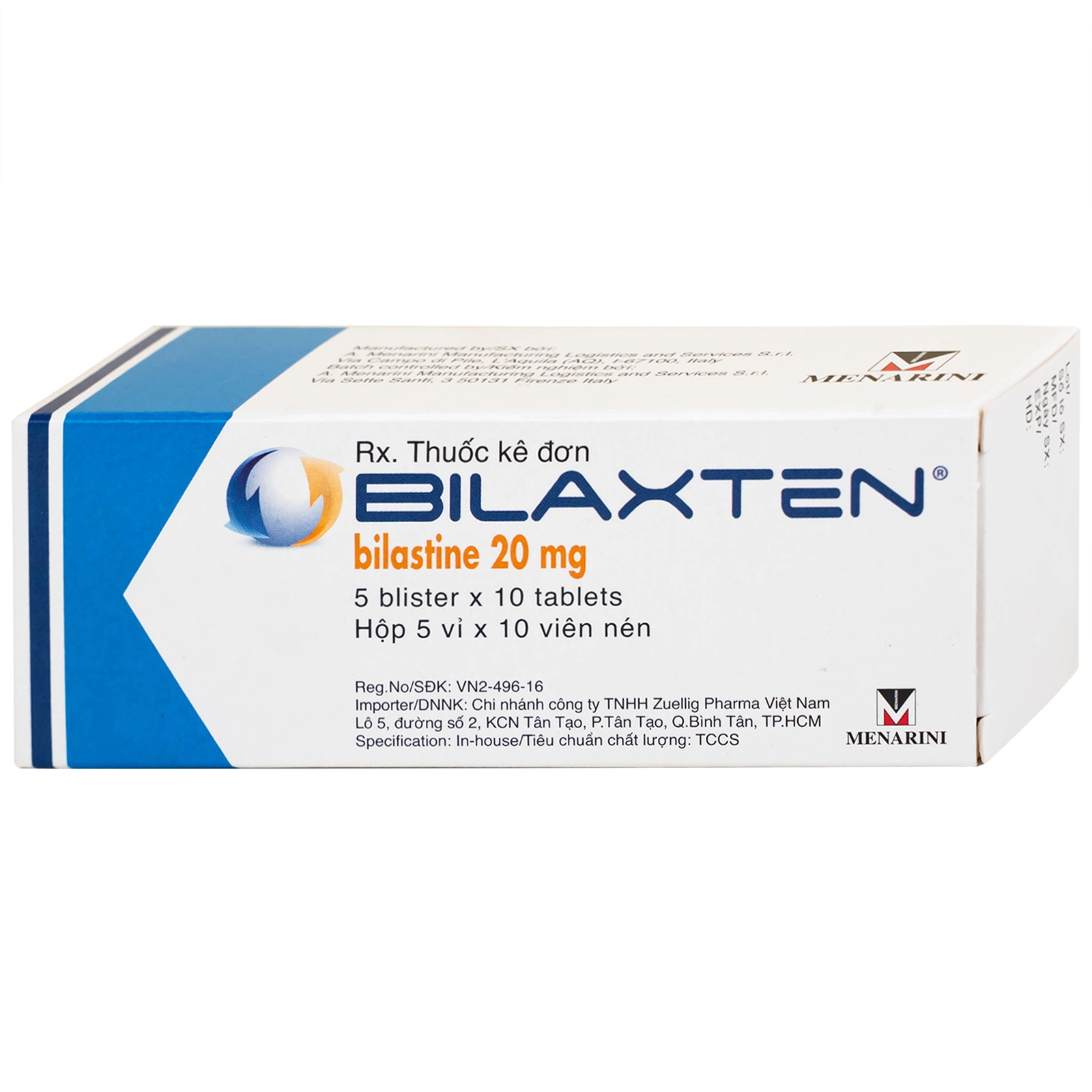 Hình ảnh Thuốc Bilaxten 20mg Menarini điều trị viêm mũi dị ứng quanh năm hoặc theo mùa và mày đay (5 vỉ x 10 viên)