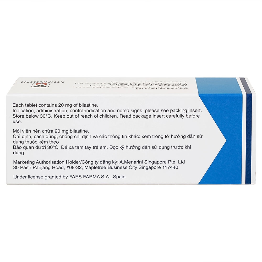 Hình ảnh Thuốc Bilaxten 20mg Menarini điều trị viêm mũi dị ứng quanh năm hoặc theo mùa và mày đay (5 vỉ x 10 viên)