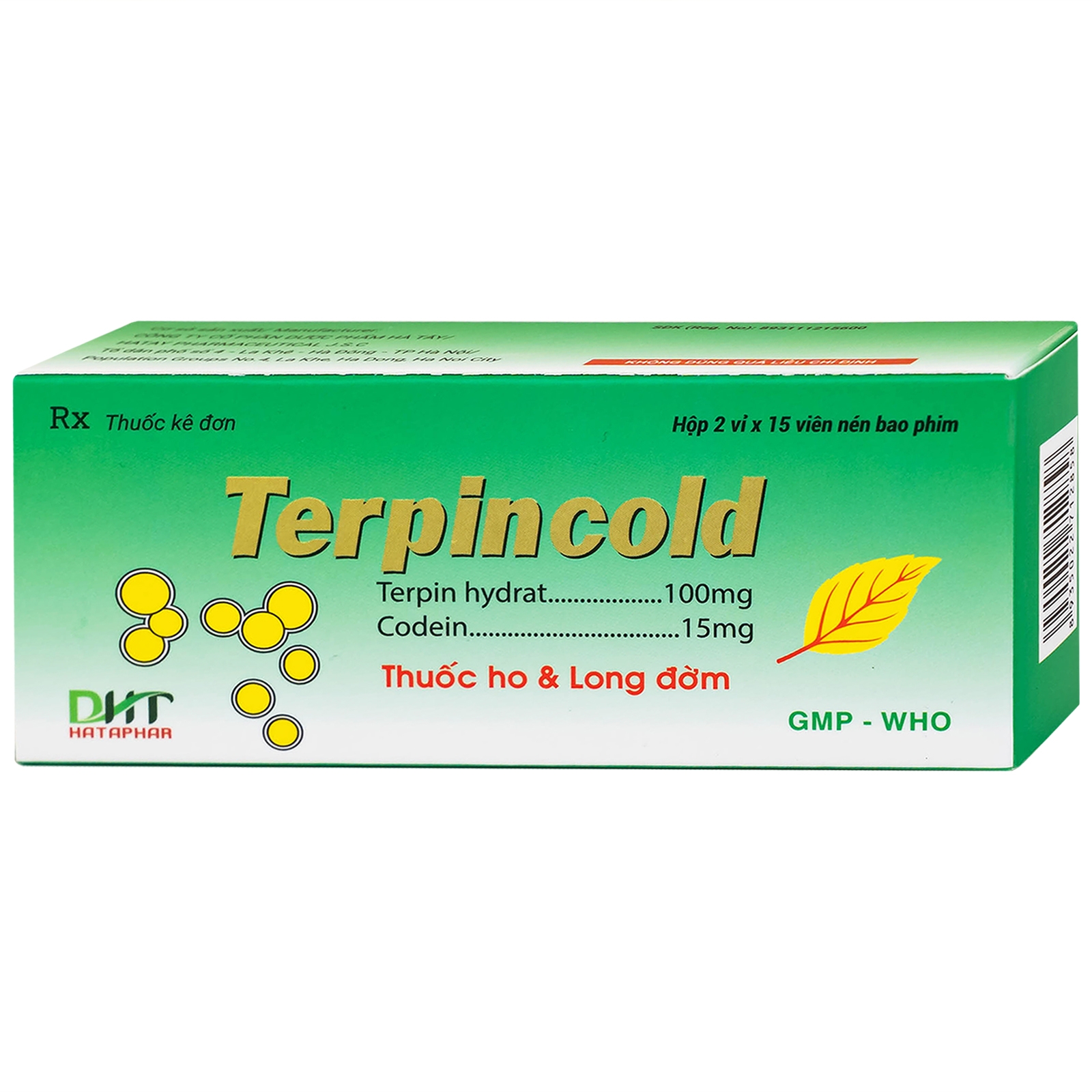 Hình ảnh Thuốc Terpincold Hataphar giúp giảm triệu chứng ho, long đờm (2 vỉ x 15 viên)