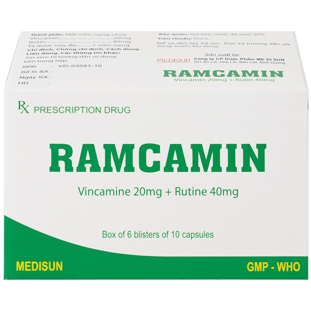 Hình ảnh Thuốc Ramcamin Medisun hỗ trợ điều trị tuần hoàn não, suy giảm trí nhớ (6 vỉ x 10 viên)