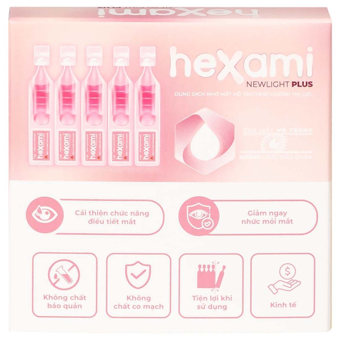 Hình ảnh Dung dịch nhỏ mắt Hexami Newlight Plus CPC1HN giảm mỏi mắt, mờ mắt, ngứa mắt, mắt đỏ (4 vỉ x 5 ống)