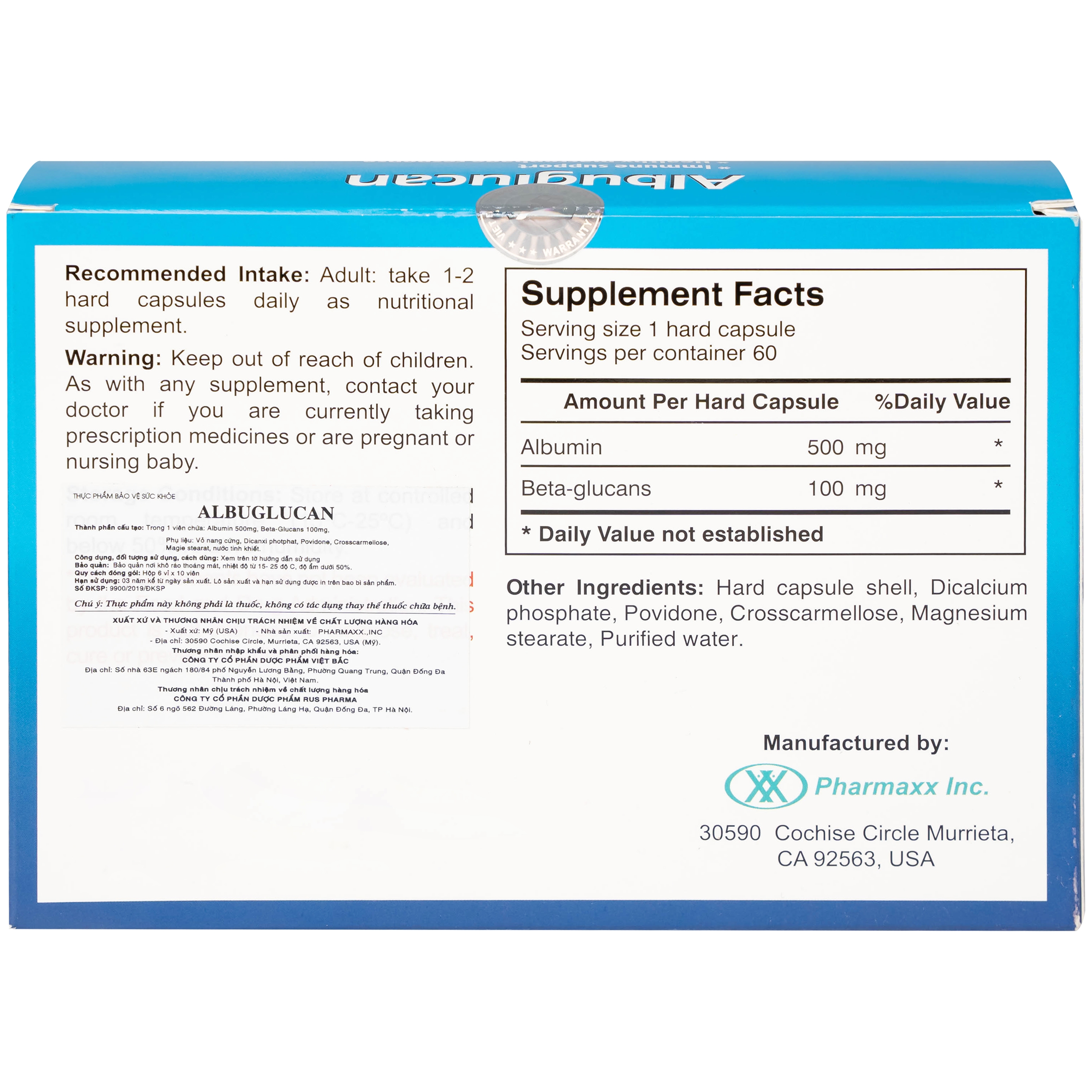 Hình ảnh Viên uống Albuglucan Pharmaxx INC hỗ trợ tăng cường sức đề kháng (6 vỉ x 10 viên)