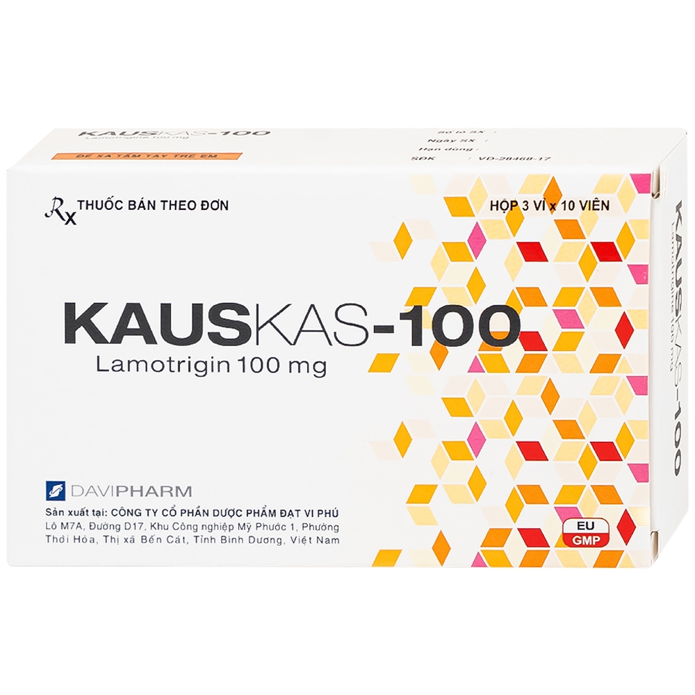 Hình ảnh Thuốc Kauskas-100mg Davipharm điều trị động kinh và rối loạn lưỡng cực (3 vỉ x 10 viên)