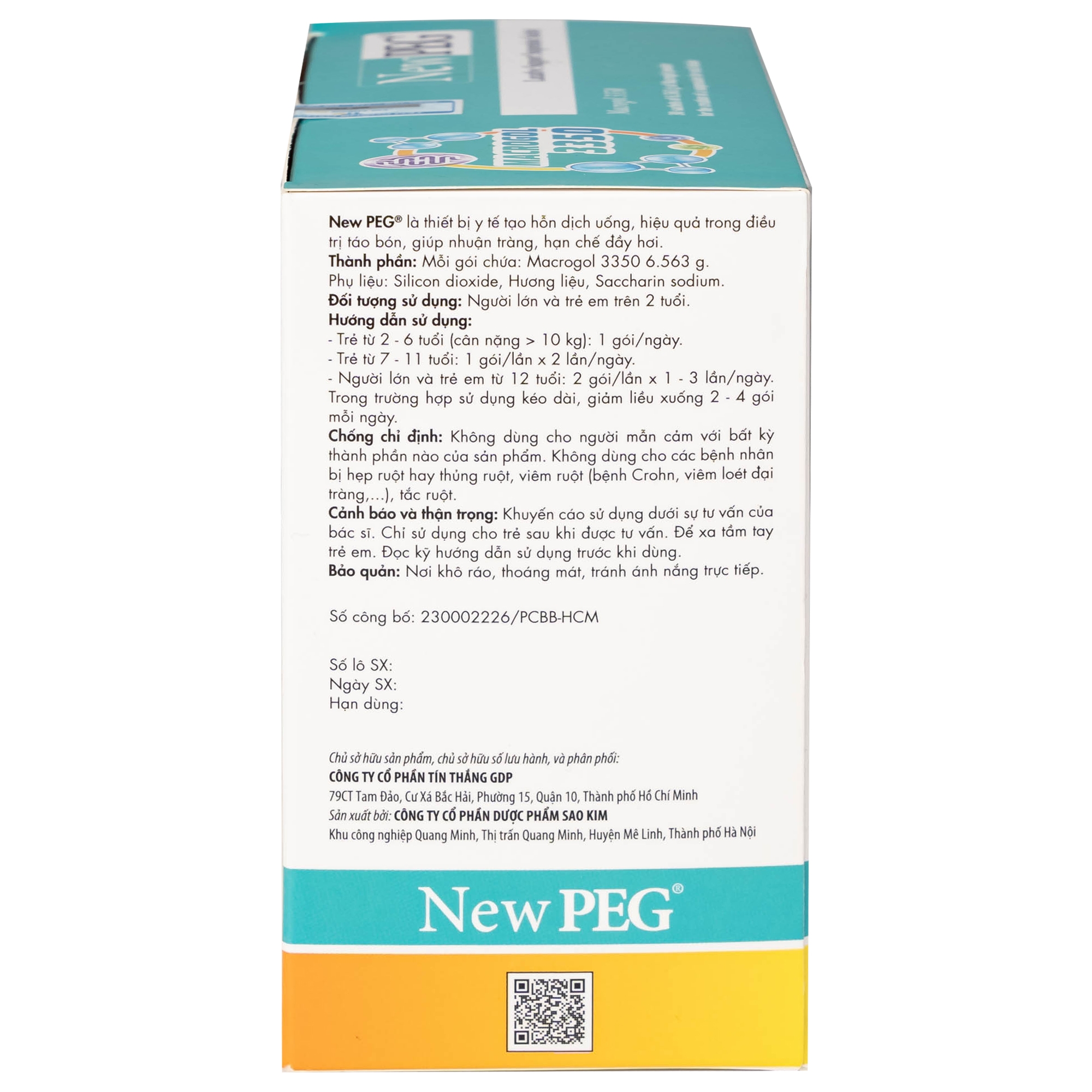 Hình ảnh Gói pha hỗn dịch hỗ trợ nhuận tràng Newpeg Macrogol 3350 Sao Kim điều trị táo bón, nhuận tràng, đầy hơi (30 gói)