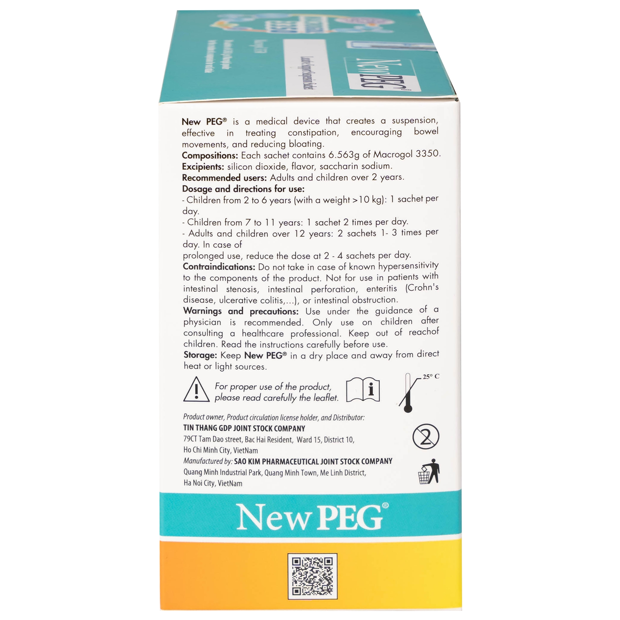 Hình ảnh Gói pha hỗn dịch hỗ trợ nhuận tràng Newpeg Macrogol 3350 Sao Kim điều trị táo bón, nhuận tràng, đầy hơi (30 gói)