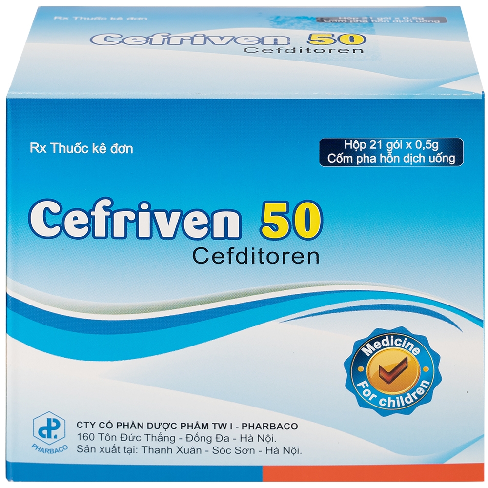 Hình ảnh Cốm pha hỗn dịch uống Cefriven 50 điều trị nhiễm khuẩn đường hô hấp, nhiễm khuẩn da, viêm họng, viêm amidan (21 gói x 0.5g)