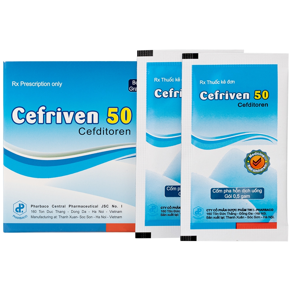 Hình ảnh Cốm pha hỗn dịch uống Cefriven 50 điều trị nhiễm khuẩn đường hô hấp, nhiễm khuẩn da, viêm họng, viêm amidan (21 gói x 0.5g)