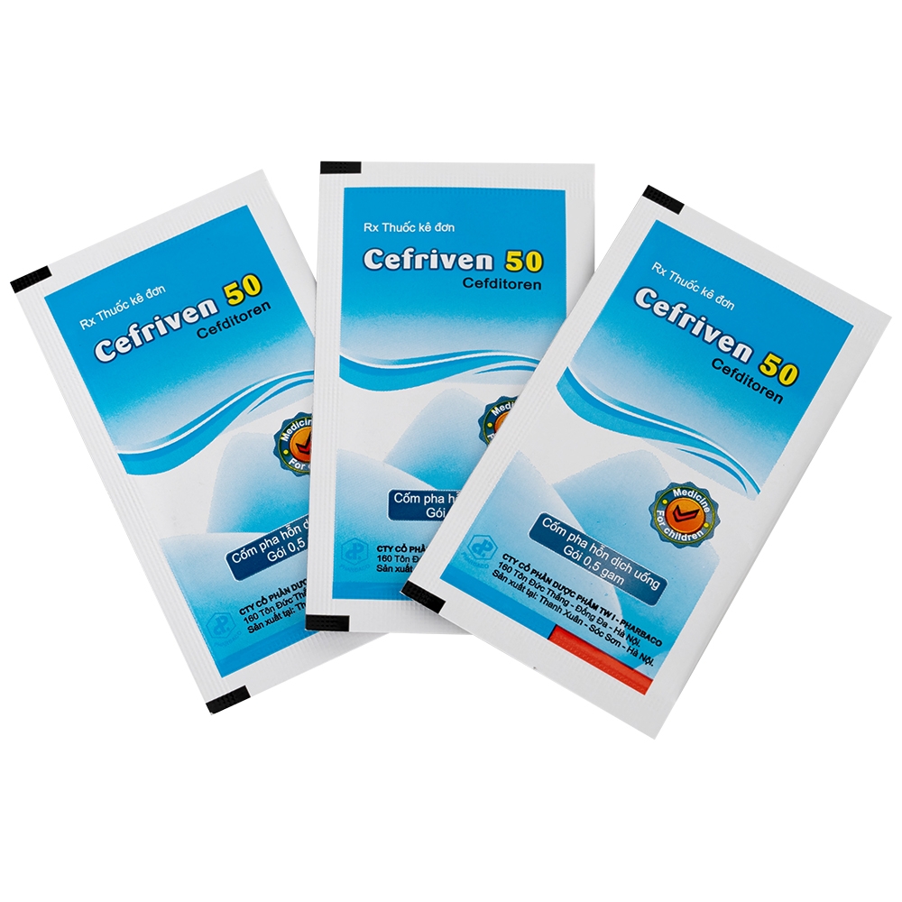 Hình ảnh Cốm pha hỗn dịch uống Cefriven 50 điều trị nhiễm khuẩn đường hô hấp, nhiễm khuẩn da, viêm họng, viêm amidan (21 gói x 0.5g)