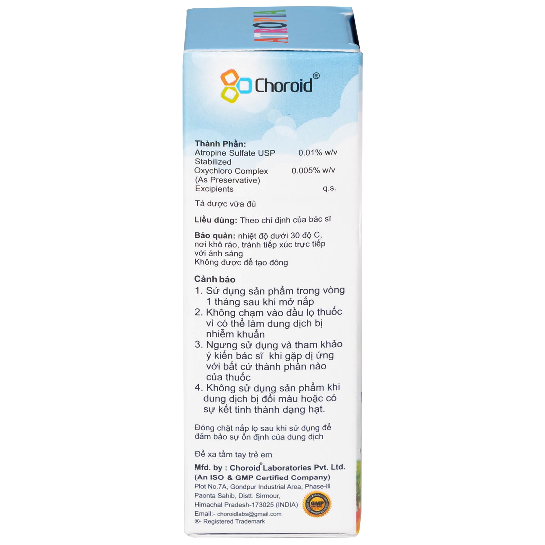 Hình ảnh Dung dịch nhỏ mắt ATROPIA 5ml Choroid  kiểm soát và làm chậm sự phát triển tật cận thị ở trẻ em