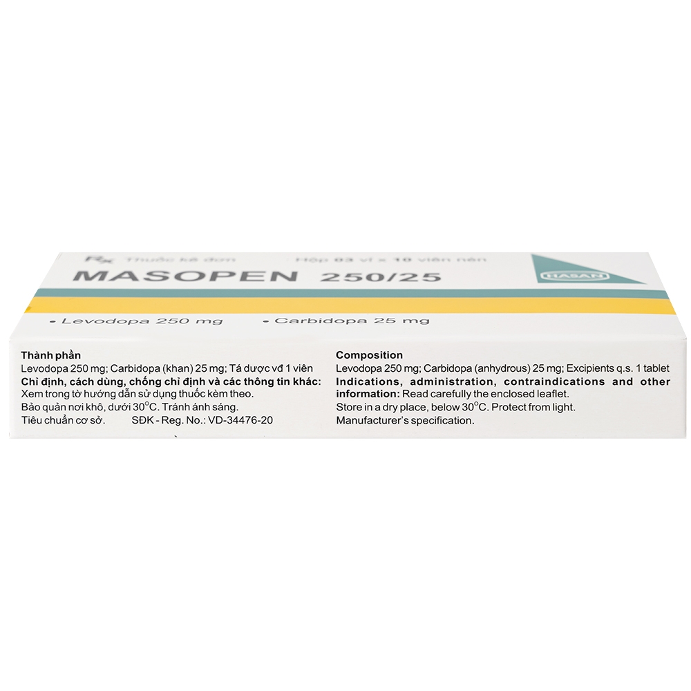 Hình ảnh Thuốc Masopen 250/25 Hasan điều trị triệu chứng bệnh parkinson (3 vỉ x 10 viên)