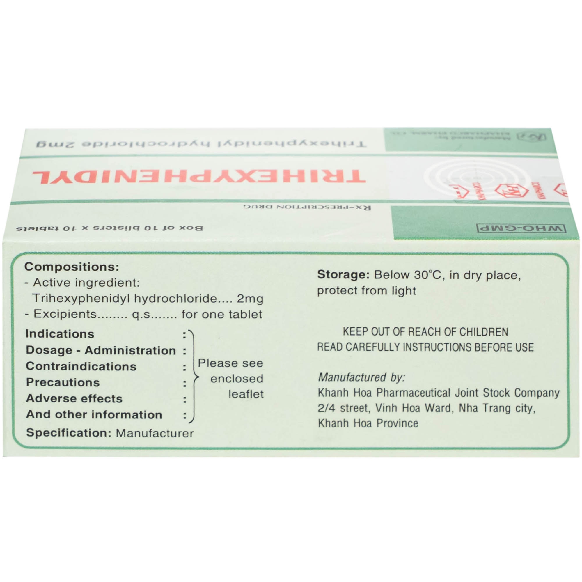 Hình ảnh Thuốc Trihexyphenidyl 2mg Khánh Hòa điều trị phụ trợ hội chứng Parkinson (10 vỉ x 10 viên)