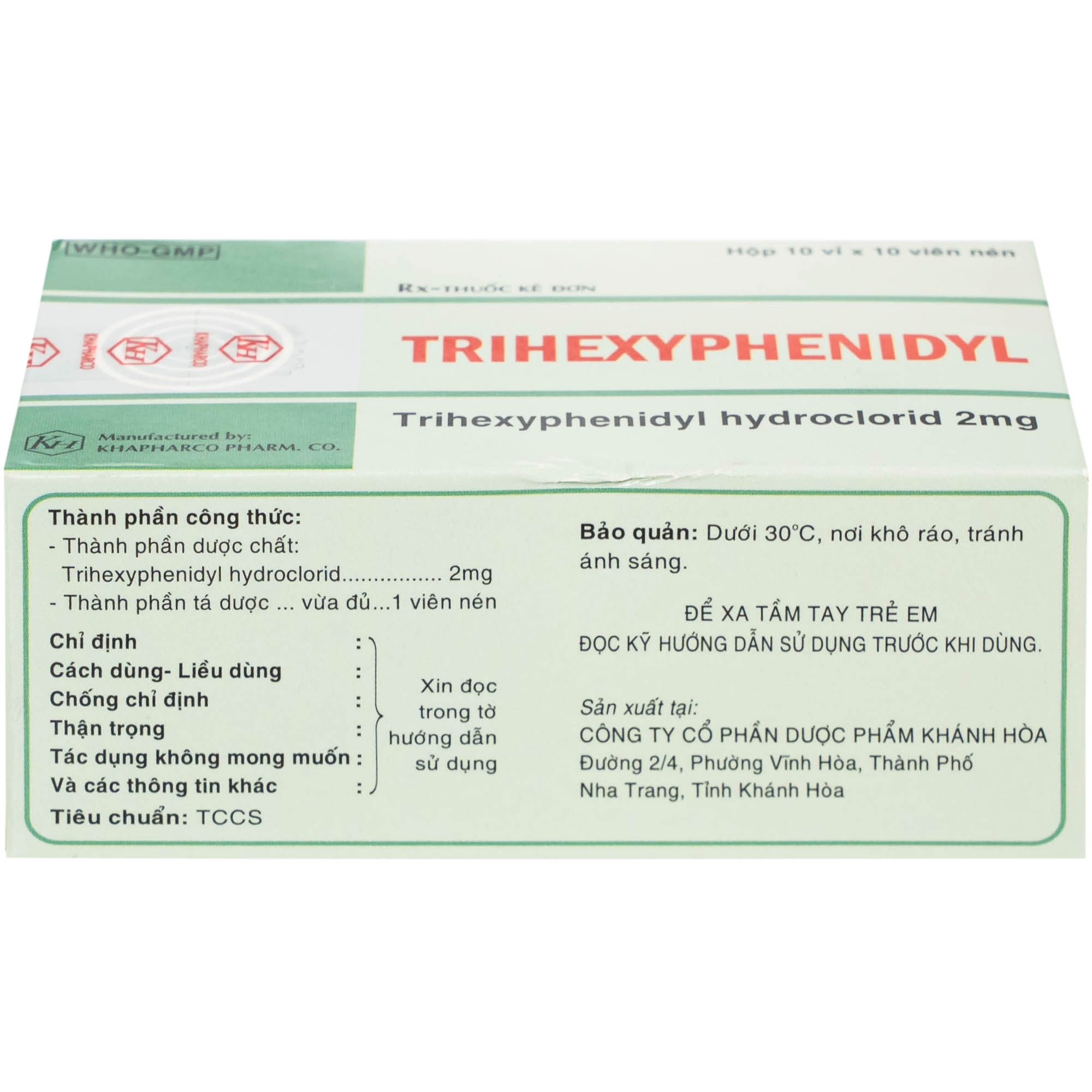 Hình ảnh Thuốc Trihexyphenidyl 2mg Khánh Hòa điều trị phụ trợ hội chứng Parkinson (10 vỉ x 10 viên)