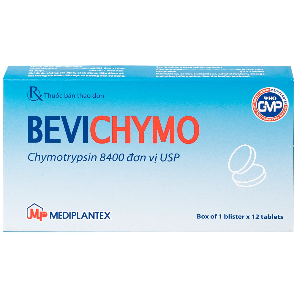 Hình ảnh Thuốc Bevichymo Chymotrypsin 8400 Usp Mediplantex giảm đau, hạ sốt và kháng viêm (1 vỉ x 12 viên)