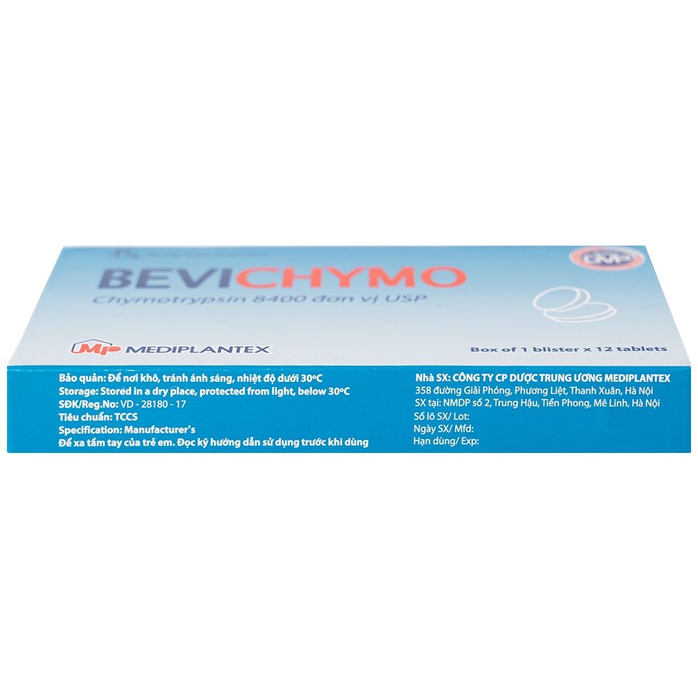 Hình ảnh Thuốc Bevichymo Chymotrypsin 8400 Usp Mediplantex giảm đau, hạ sốt và kháng viêm (1 vỉ x 12 viên)