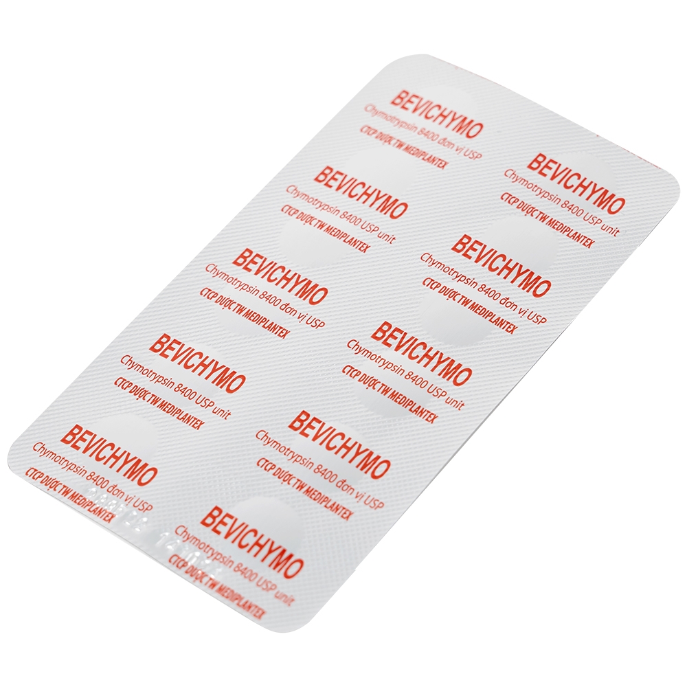 Hình ảnh Thuốc Bevichymo Chymotrypsin 8400 Usp Mediplantex giảm đau, hạ sốt và kháng viêm (1 vỉ x 12 viên)