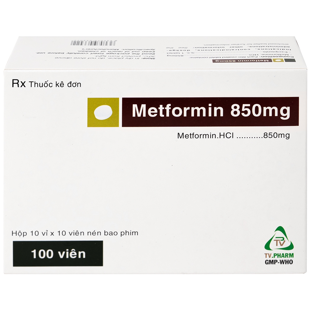 Hình ảnh Thuốc Metformin 850mg TV.Pharm điều trị bệnh đái tháo đường (10 vỉ x 10 viên)