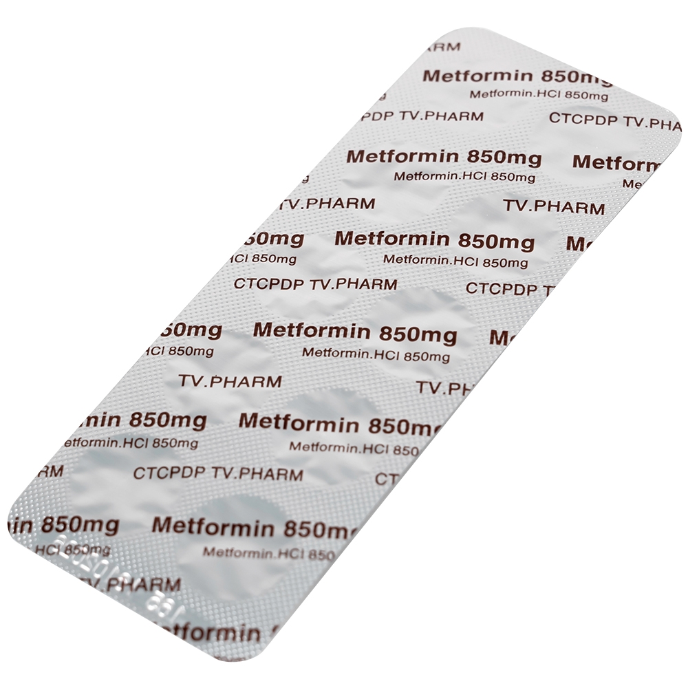 Hình ảnh Thuốc Metformin 850mg TV.Pharm điều trị bệnh đái tháo đường (10 vỉ x 10 viên)