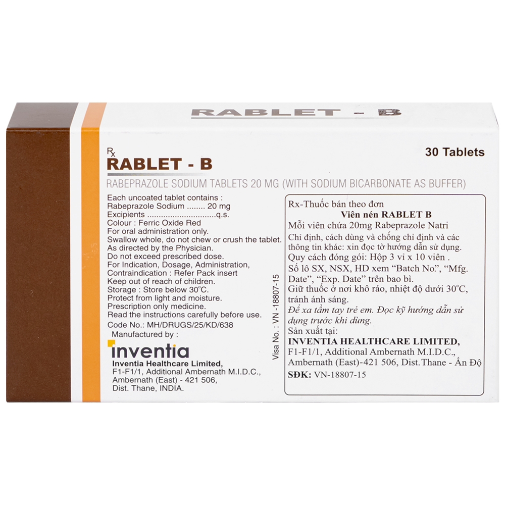 Hình ảnh Thuốc Rablet-B Inventia điều trị loét do hội chứng trào ngược dạ dày, thực quản (3 vỉ x 10 viên)