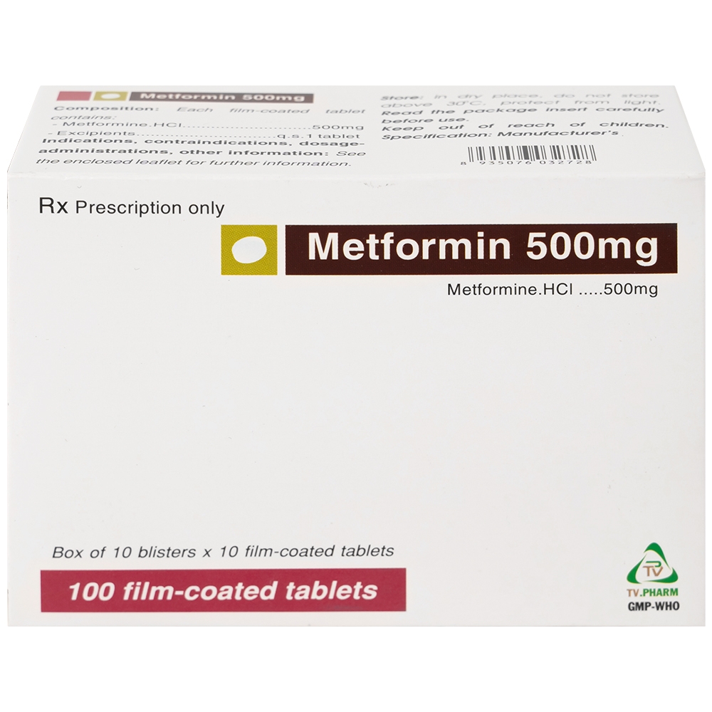 Hình ảnh Thuốc Metformin 500mg TV Pharm điều trị đái tháo đường (10 vỉ x 10 viên)